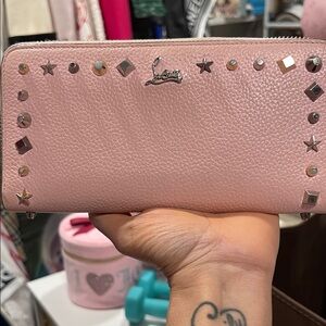 Christian Louboutin Blush Pink Studded Zip-Around Wallet